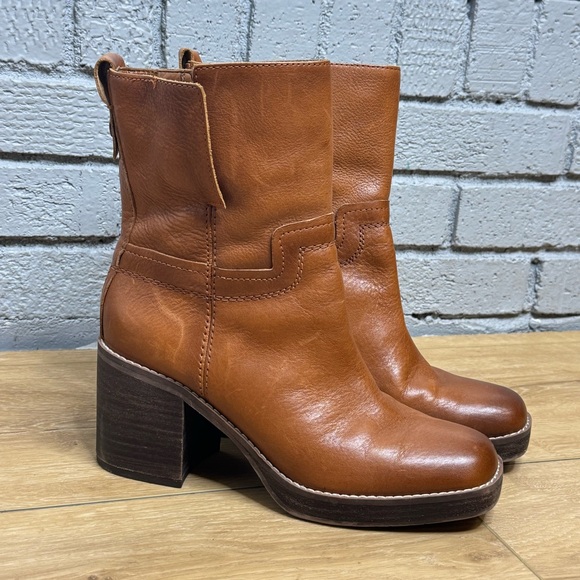 Franco Sarto Hand-Finished Leather Mid-Calf Boots – Cognac Brown – Size 7M - Picture 1 of 5